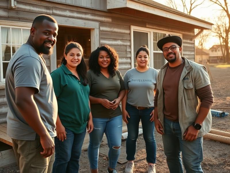 Volunteers gathered outside a Michigan community housing project